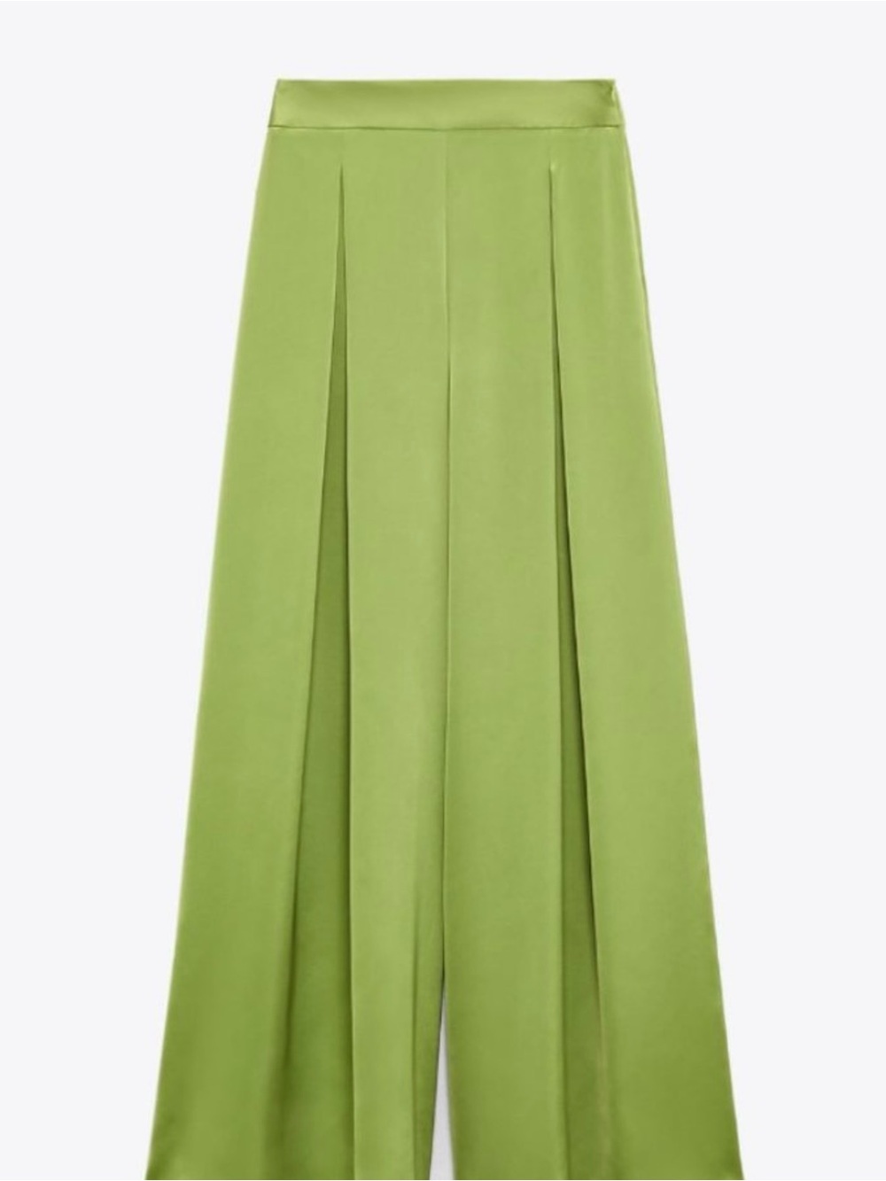 ❤️ ZARA CREPE PLEATED PALAZZO SATIN EFFECT CITRINE GREEN PANTS